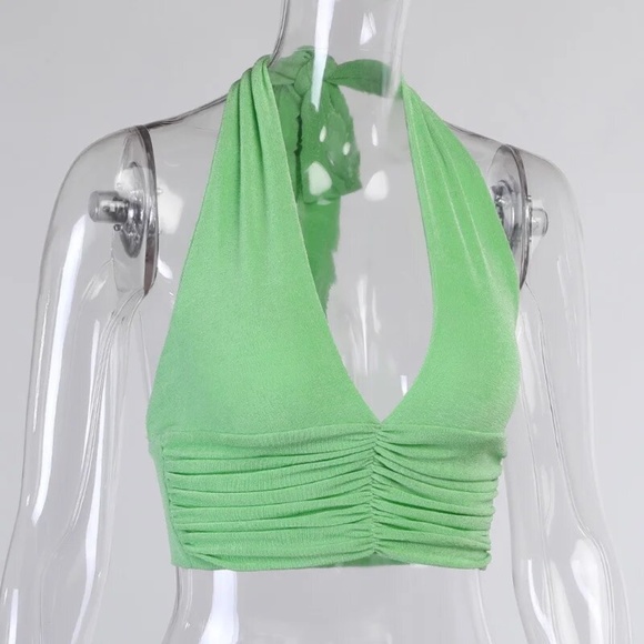 Macheda Open-Back Halter Top – V-Neck – Green – Size S - Picture 2 of 3